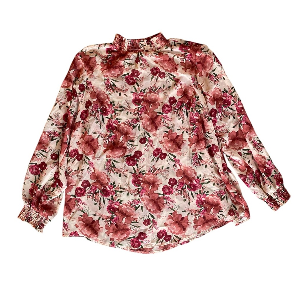 Torrid EUC Pink Floral Sheer Women’s Mock Collar Long Sleeve Blouse size 3